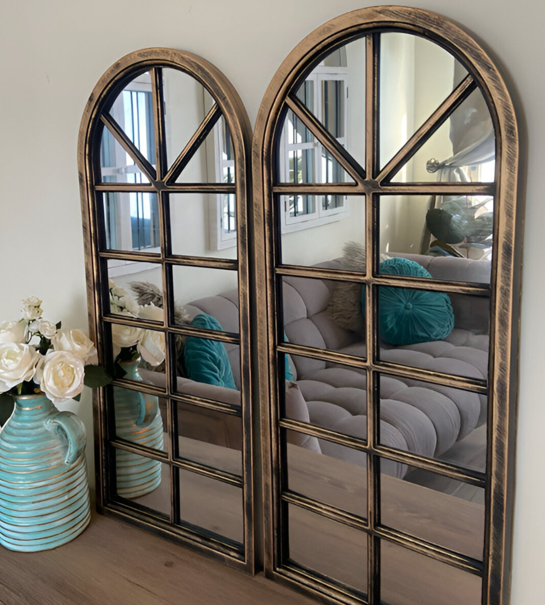 ESPEJO PARED DECORATIVO VENTANA CATEDRAL VINTAGE DORADO JHN - 5