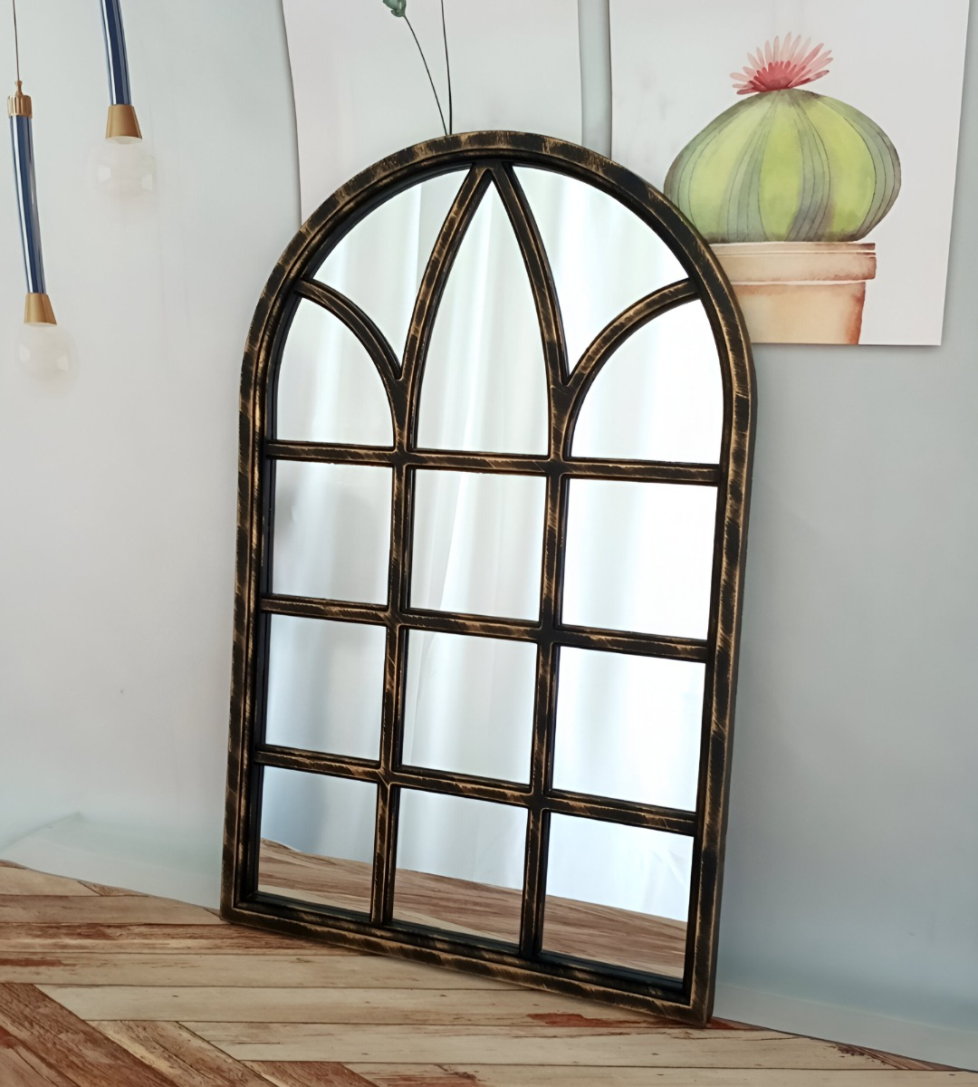 ESPEJO DECORATIVO DORADO ENVEJECIDO VENTANA CATEDRAL JHN - 5