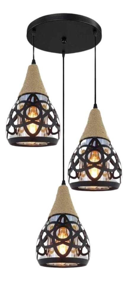 LAMPARA COLGANTE MODERNA 3 LUCES CUERDA CAÑO HOGAR LAU - 1