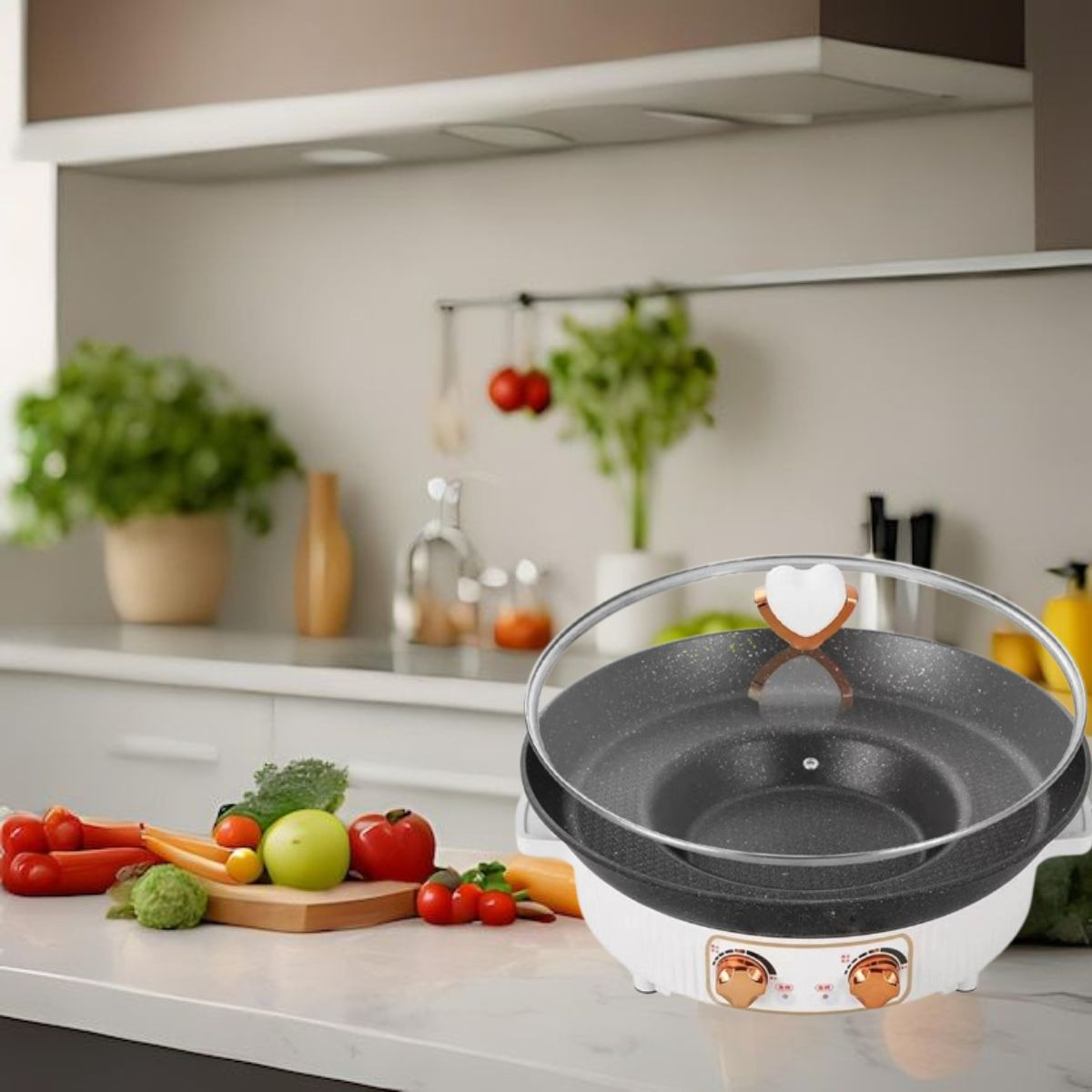 OLLA SARTÉN ELÉCTRICA MULTIFUNCIONAL 2L COCINA VERSÁTIL JHN - 8
