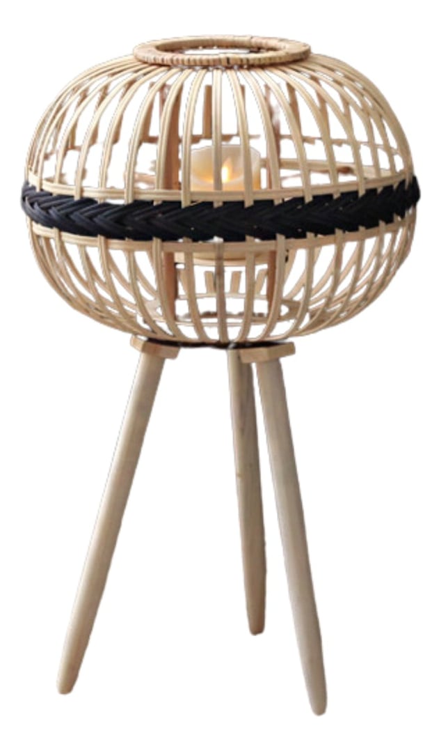 CANDELABRO JAPONÉS MIMBRE BAMBÚ DECORA ARTESANAL NATURAL LAU - 1