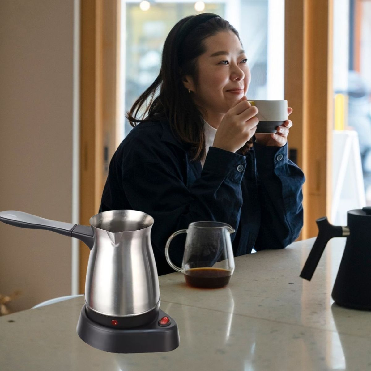 CAFETERA TURCA ELÉCTRICA 600W PROTECCIÓN DUAL PLEGABLE JHN - 6