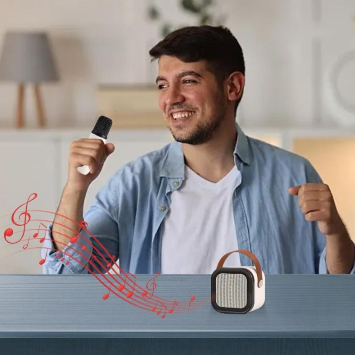 PARLANTE PORTATIL + MICROFONO INALAMBRICO KARAOKE FIESTA LAU - 4