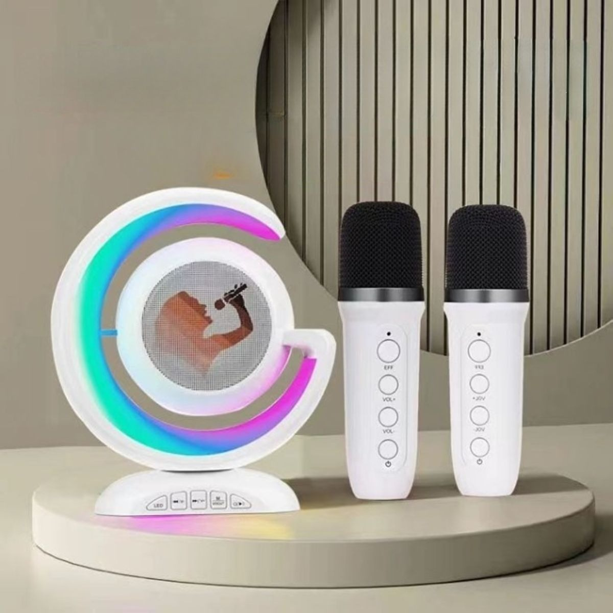 PARLANTE PORTATIL + MICROFONO KARAOKE LED DIVERTIDO LAU - 4