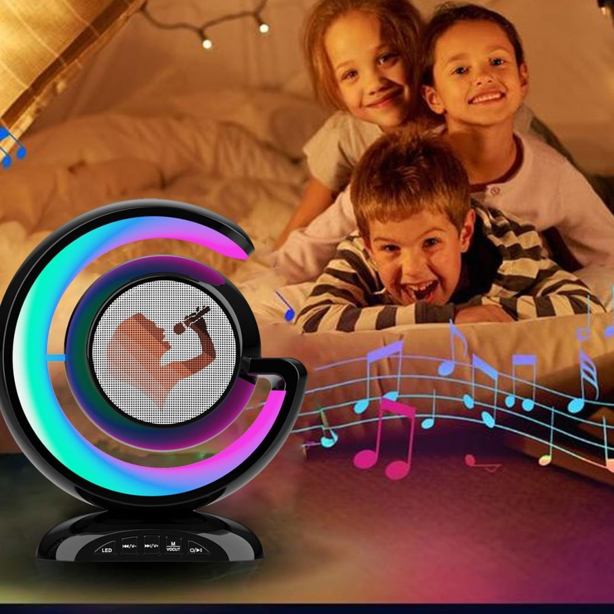 PARLANTE PORTATIL + MICROFONO KARAOKE LED DIVERTIDO LAU - 5