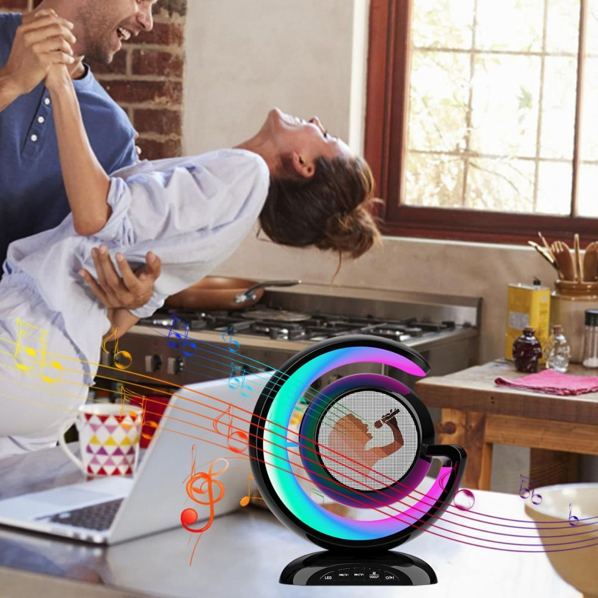 PARLANTE PORTATIL + MICROFONO KARAOKE LED DIVERTIDO LAU - 6