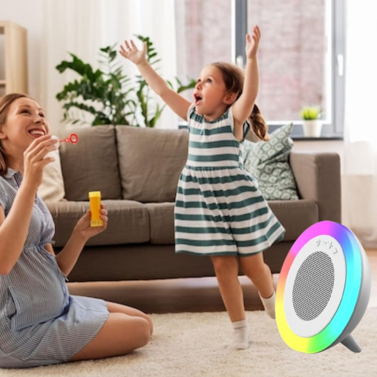 PARLANTE ALTAVOZ PORTATIL LUZ RGB MODERNO HOGAR OFICINA LAU - 7