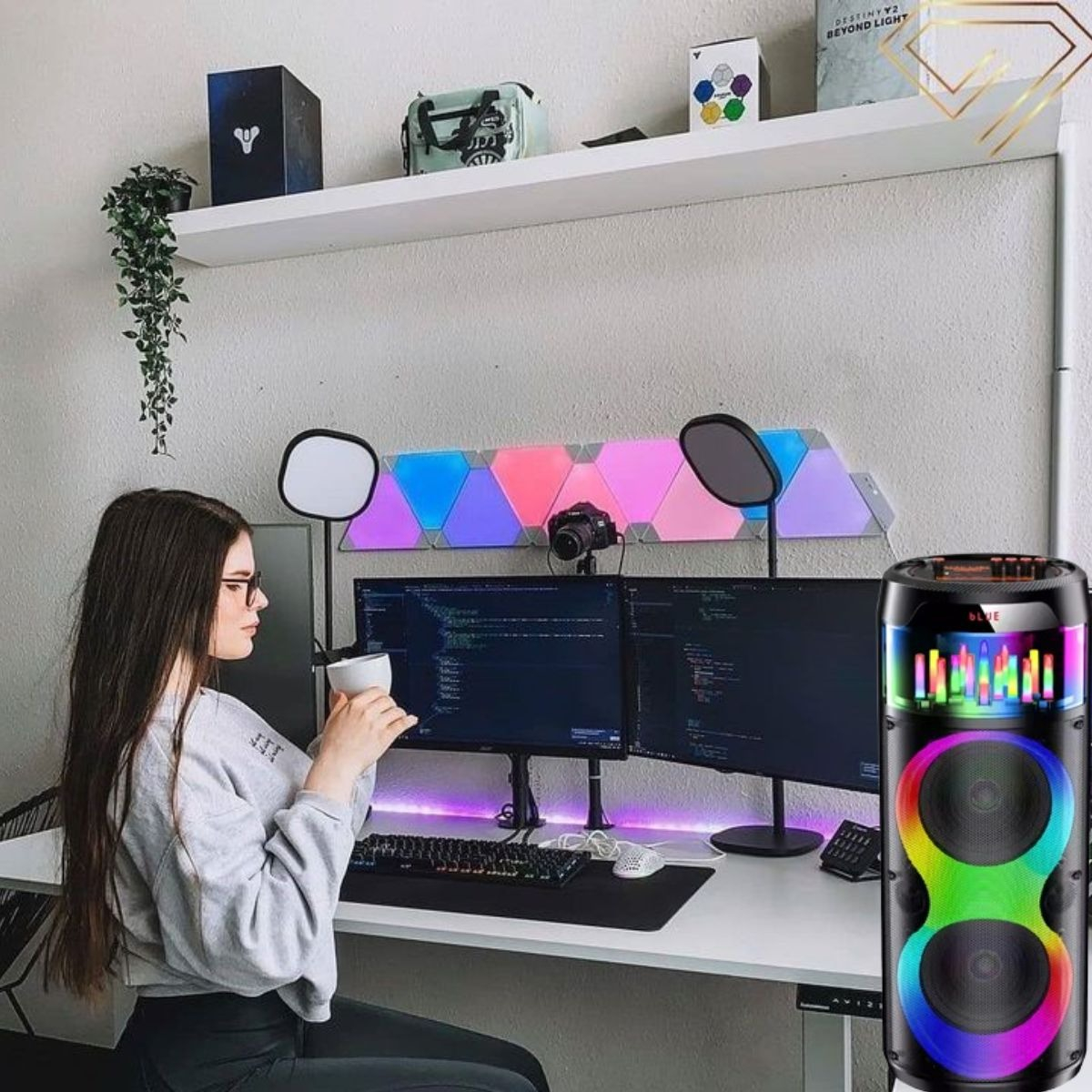 PARLANTE PORTATIL BLUETOOTH LUCES RGB KARAOKE MICROFONO LAU - 6