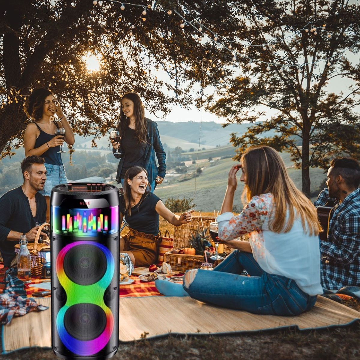 PARLANTE PORTATIL BLUETOOTH LUCES RGB KARAOKE MICROFONO LAU - 10