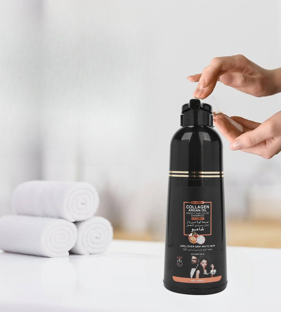 SHAMPOO TINTE CUBRE CANAS SUAVIZA REPARA CABELLO NEGRO JHN - 4
