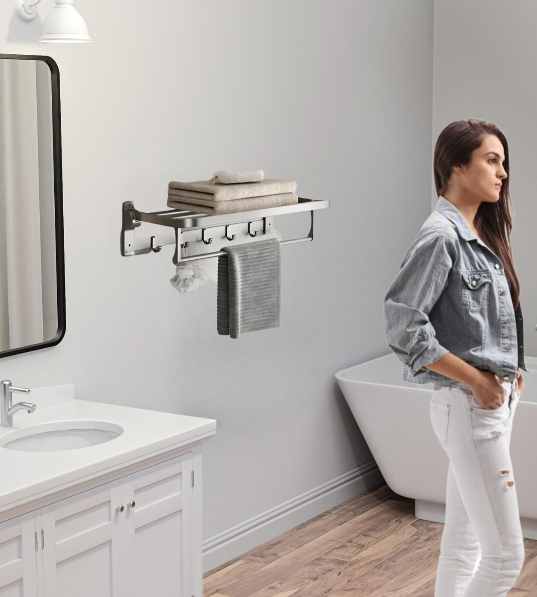 TOALLERO BAÑO BARRA MÚLTIPLE SOPORTE PLEGABLE DOBLE JHN - 4
