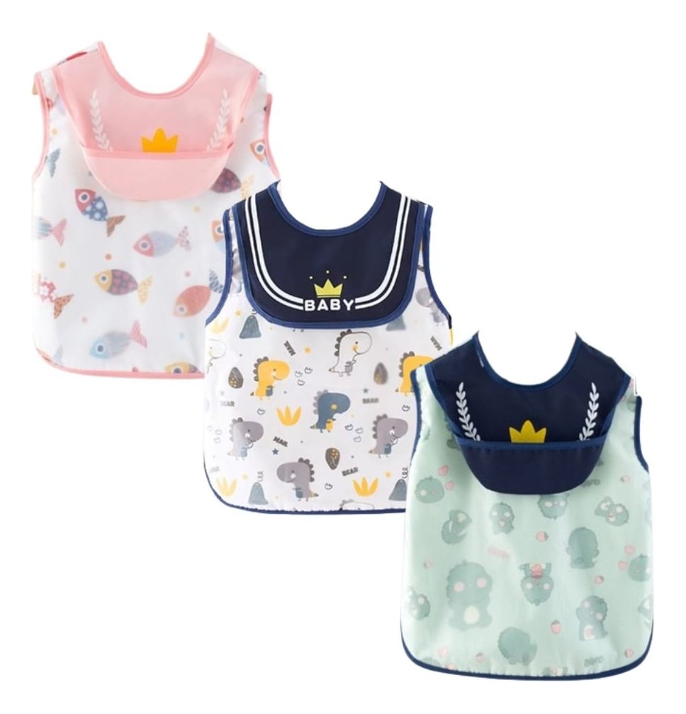SET 3 BABEROS IMPERMEABLES SIN MANGAS BEBE RECOLECTOR LAU - 2