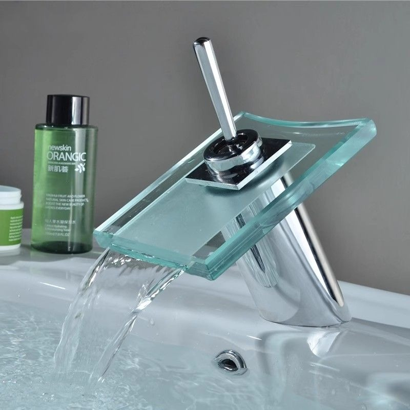 GRIFO MEZCLADOR MONOMANDO LAVABO BAÑO CRISTAL MODERNO LAU - 10