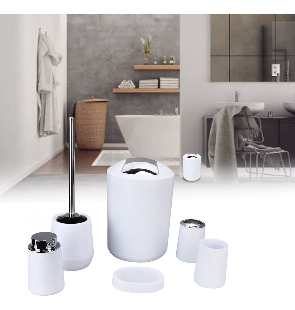 SET JUEGO ACCESORIOS BAÑO 6 PZAS ELEGANTE MODERNO HOGAR LAU - 2