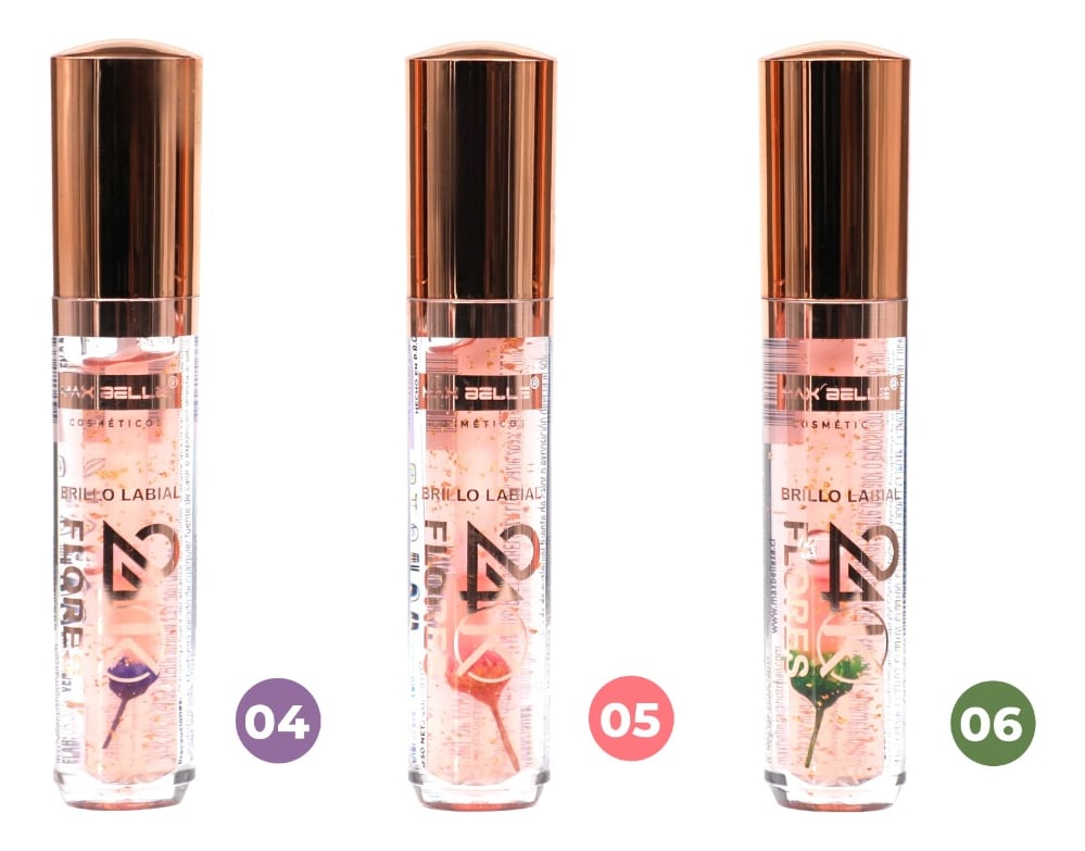 SET 3 BRILLO LABIAL 24K FLORES HIDRATA NUTRE JHN - 2