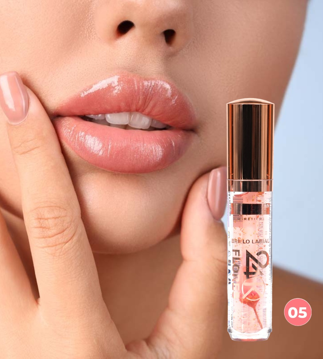 SET 3 BRILLO LABIAL 24K FLORES HIDRATA NUTRE JHN - 4