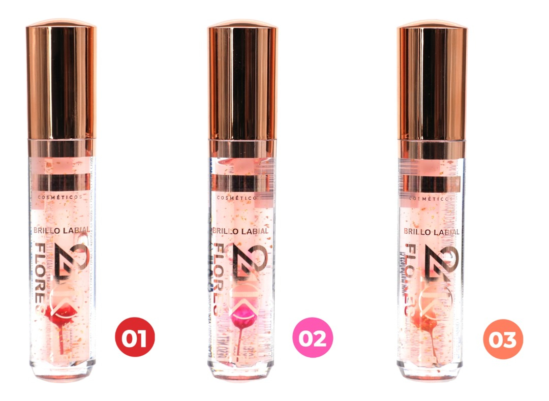 SET 3 BRILLO LABIAL 24K FLORES HIDRATA NUTRE JHN - 10