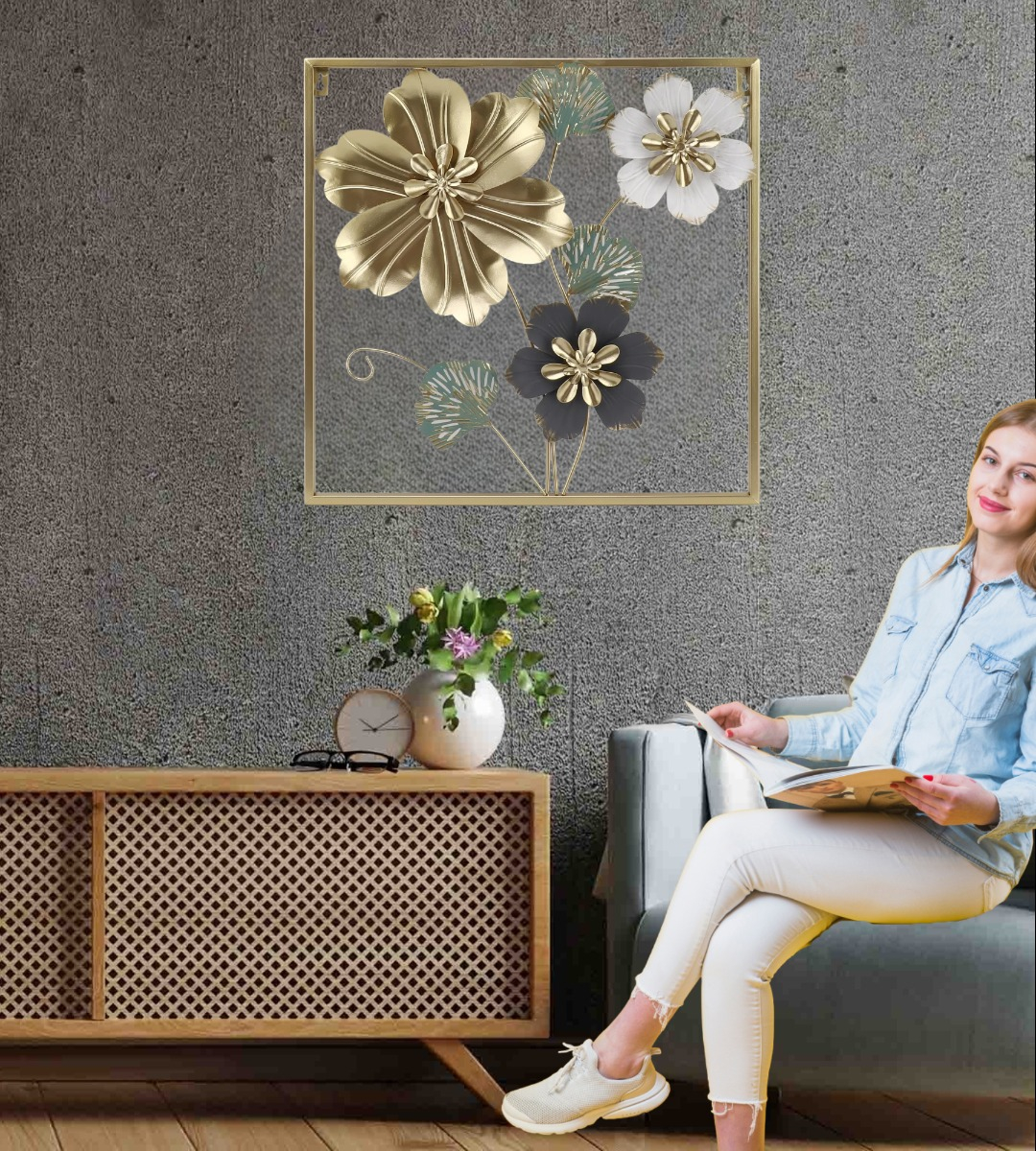 CUADRO DECORATIVO PARED FLORES ESCULTURA REALISTA JHN - 8