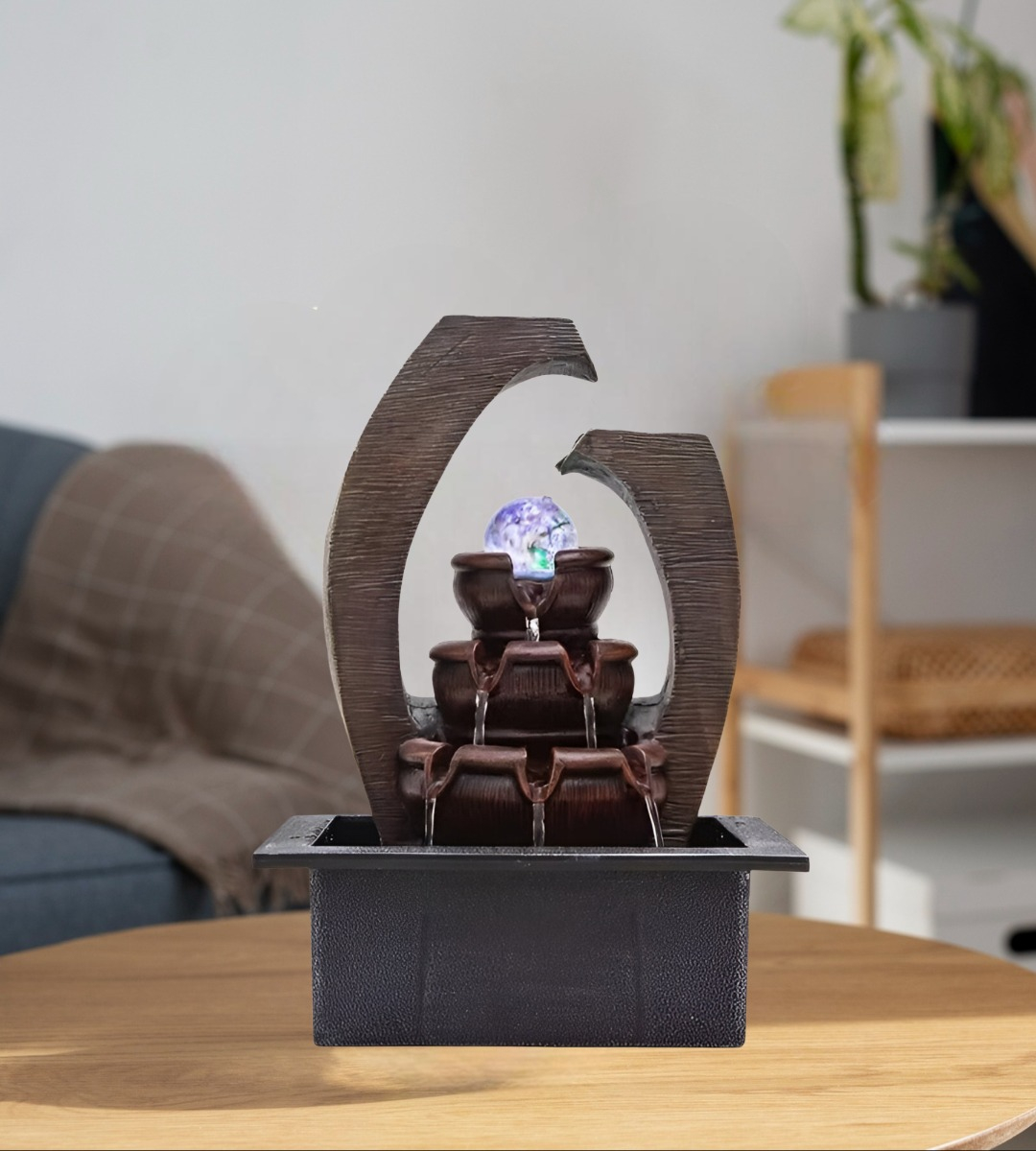 FUENTE AGUA DISEÑO MEDIEVAL DECORATIVO CON LUZ Y ESFERA JHN - 9