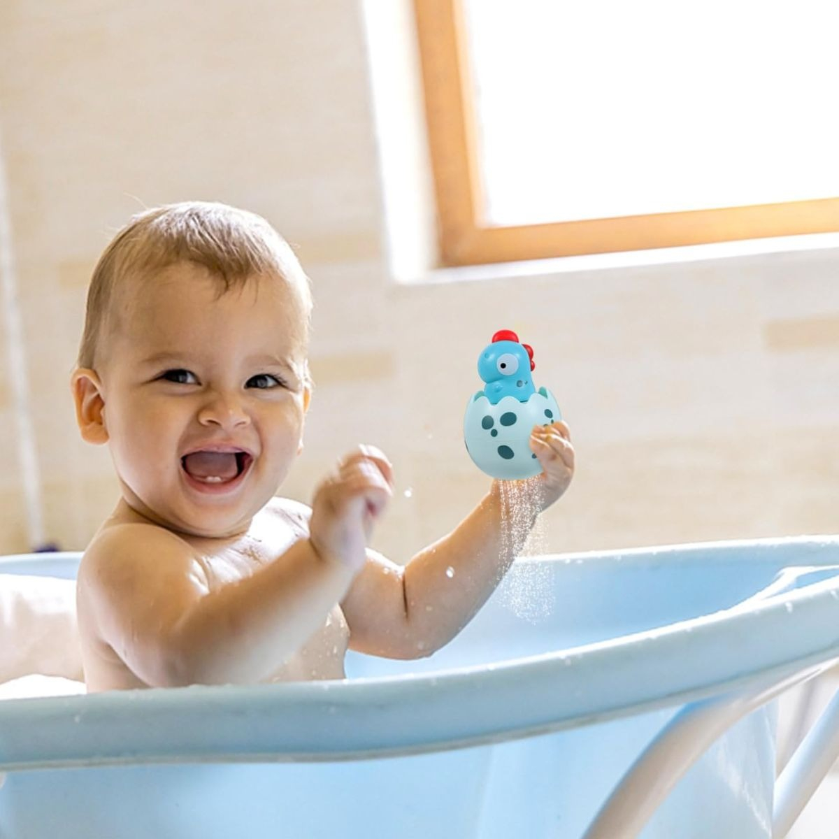 SET 3 JUGUETES DE BAÑO DINOSAURIO POLLITO ROCIA AGUA LAU - 4