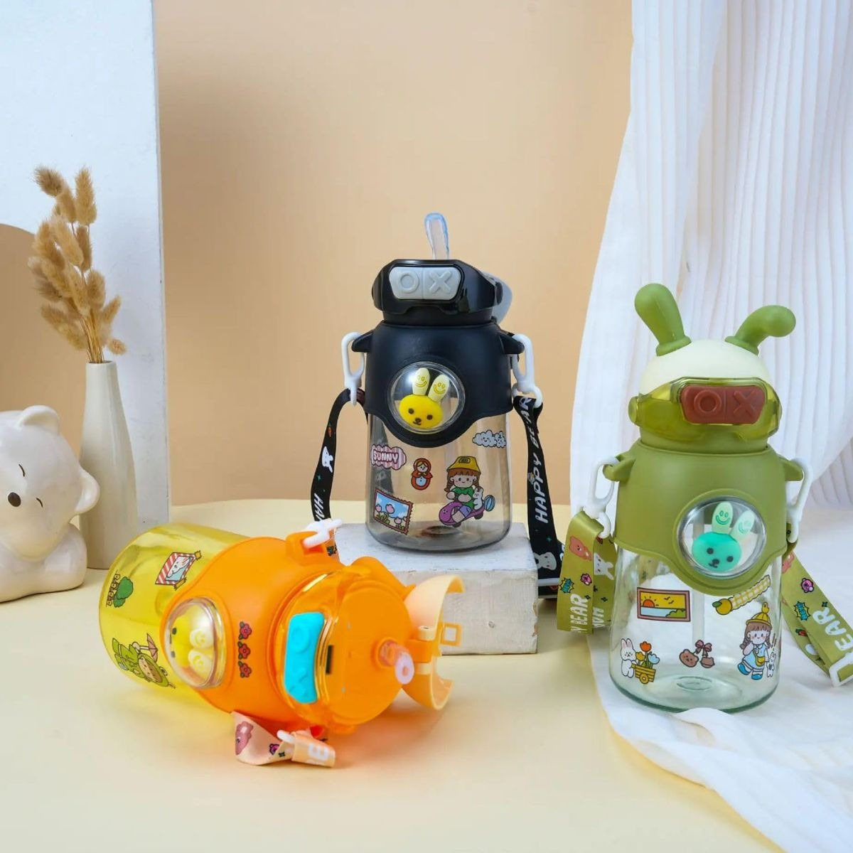 SET 2 BOTELLAS AGUA INFANTIL DIVERTIDO CORREA AJUSTABLE LAU - 3