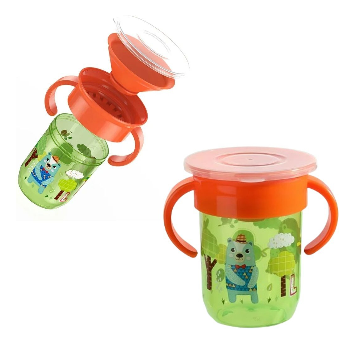 SET 3 VASOS ASA GIRATORIO ANTIDERRAME DIVERTIDO NIÑOS LAU - 3