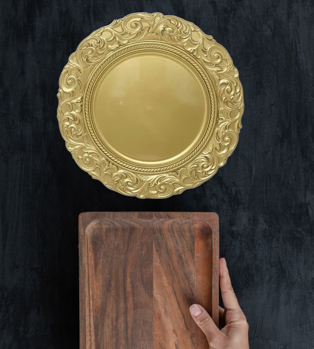 SET 3 PLATO BASE BORDE RELIEVE DECORATIVO ELEGANTE JHN - 2
