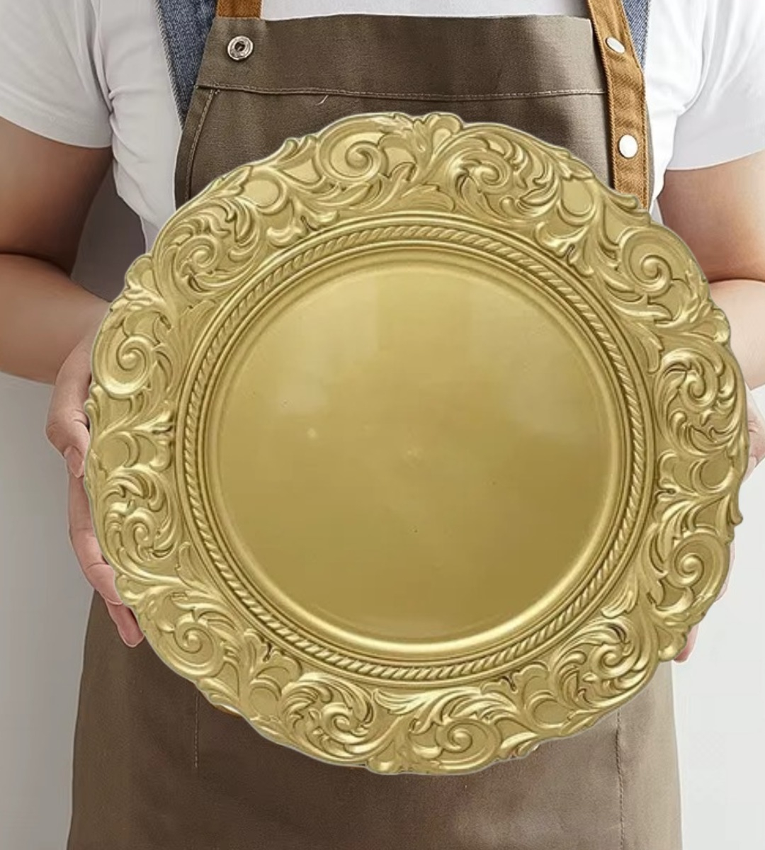 SET 3 PLATO BASE BORDE RELIEVE DECORATIVO ELEGANTE JHN - 4