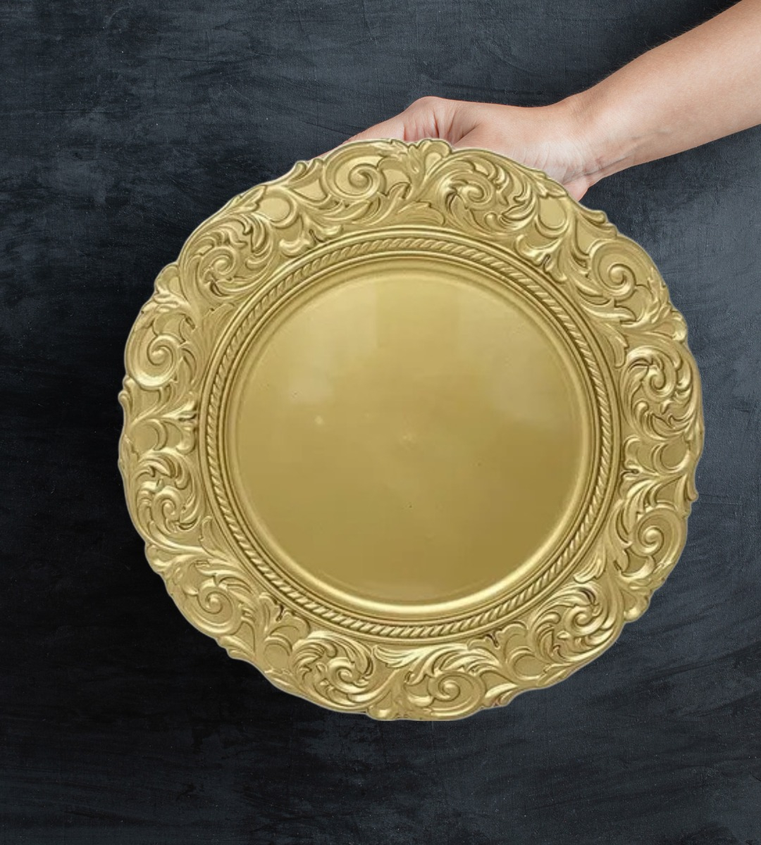 SET 3 PLATO BASE BORDE RELIEVE DECORATIVO ELEGANTE JHN - 7