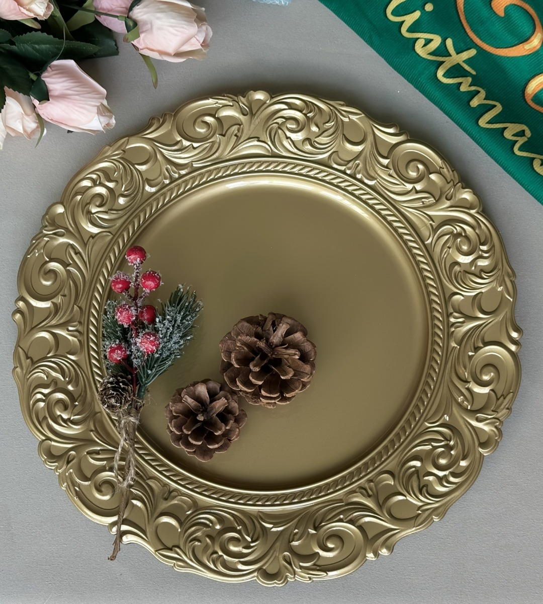 SET 3 PLATO BASE BORDE RELIEVE DECORATIVO ELEGANTE JHN - 9