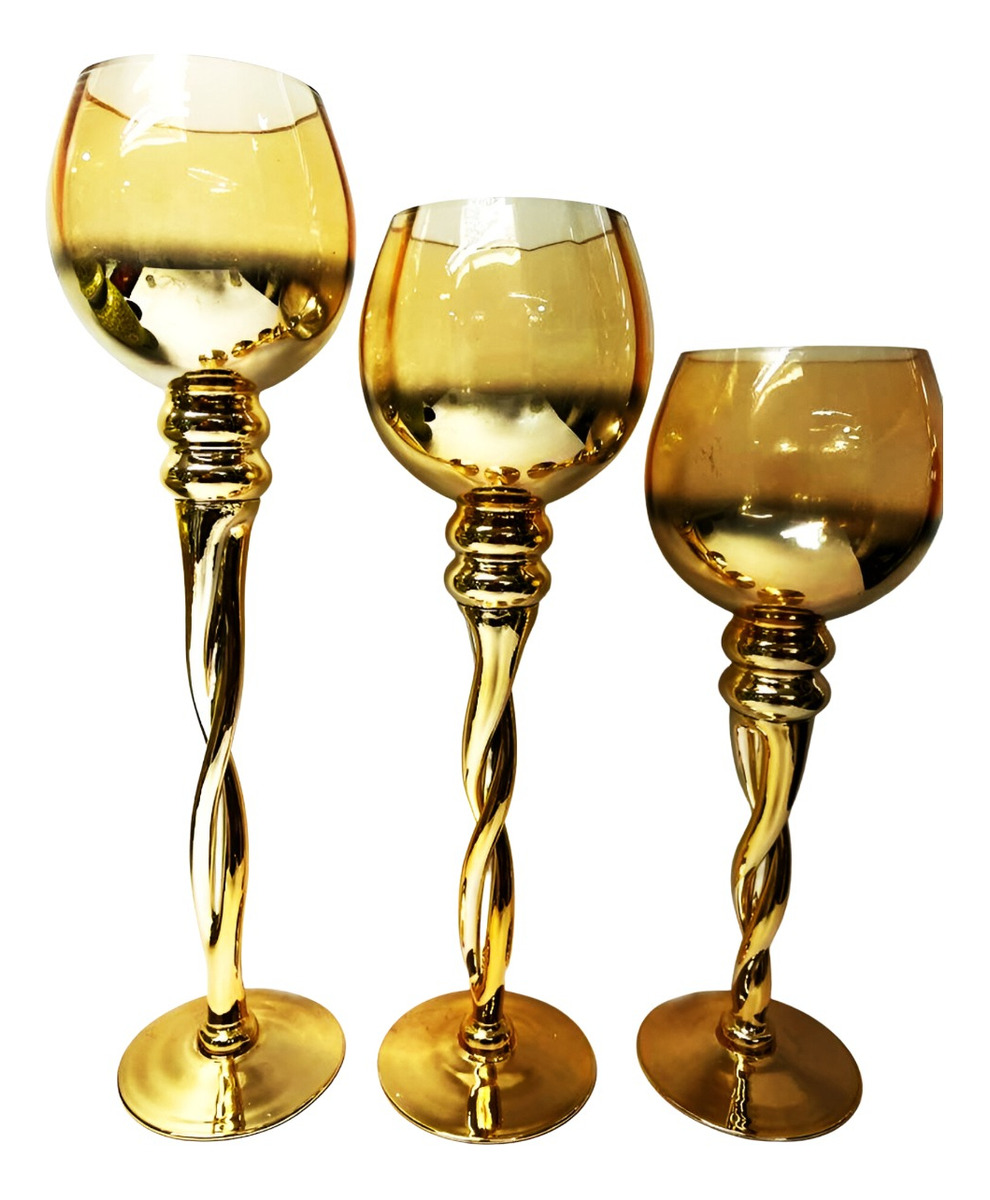 JUEGO 3 PORTAVELAS DECORATIVO COPAS ROMÁNTICA HOGAR JHN - 1