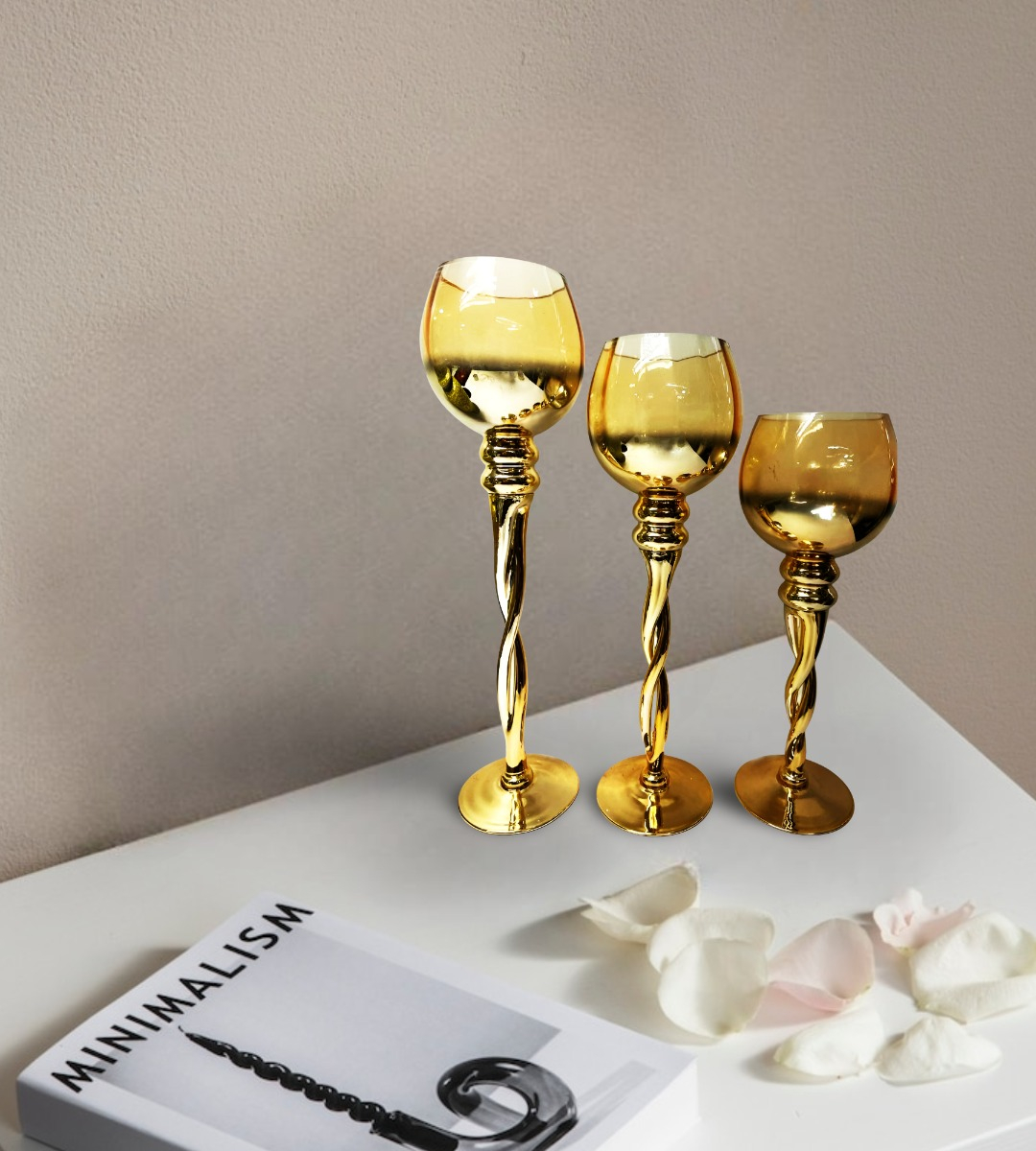 JUEGO 3 PORTAVELAS DECORATIVO COPAS ROMÁNTICA HOGAR JHN - 2