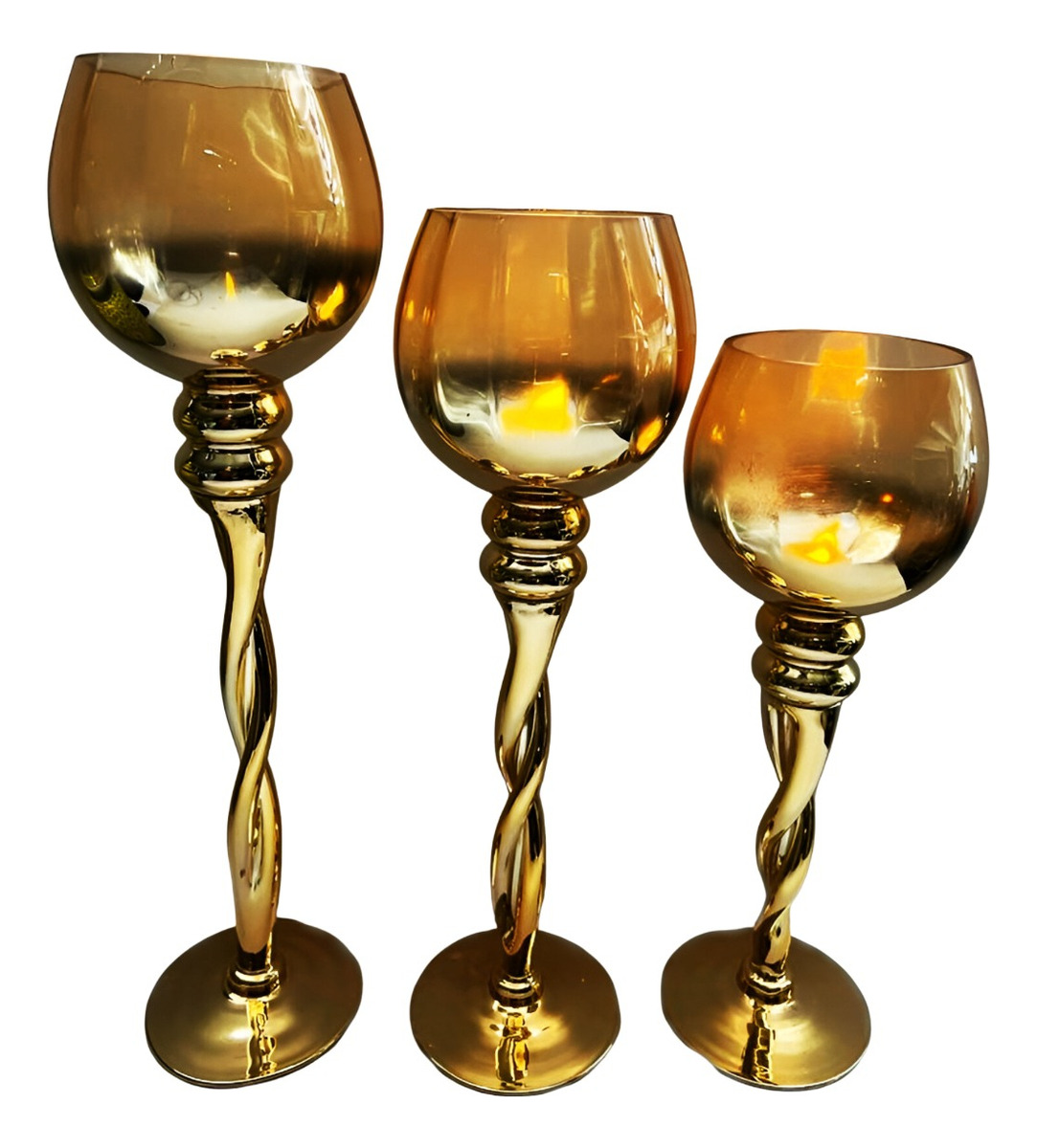 JUEGO 3 PORTAVELAS DECORATIVO COPAS ROMÁNTICA HOGAR JHN - 3
