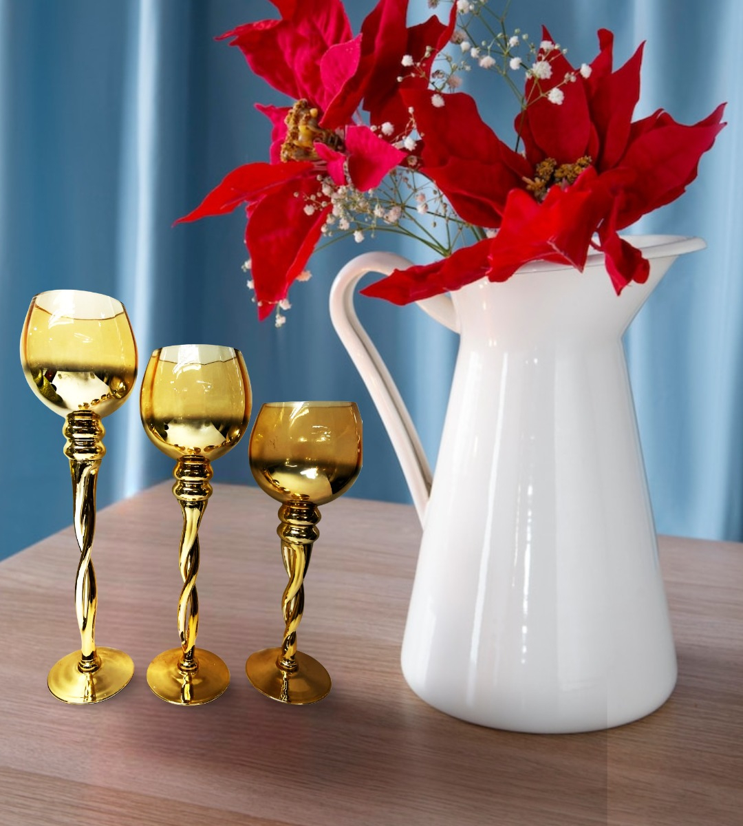 JUEGO 3 PORTAVELAS DECORATIVO COPAS ROMÁNTICA HOGAR JHN - 9
