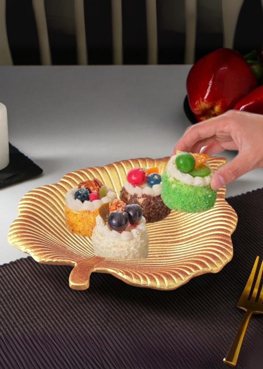 SET 3 PLATO BASE DECORATIVO HOJA TROPICAL MESA FRUTERO JHN - 6