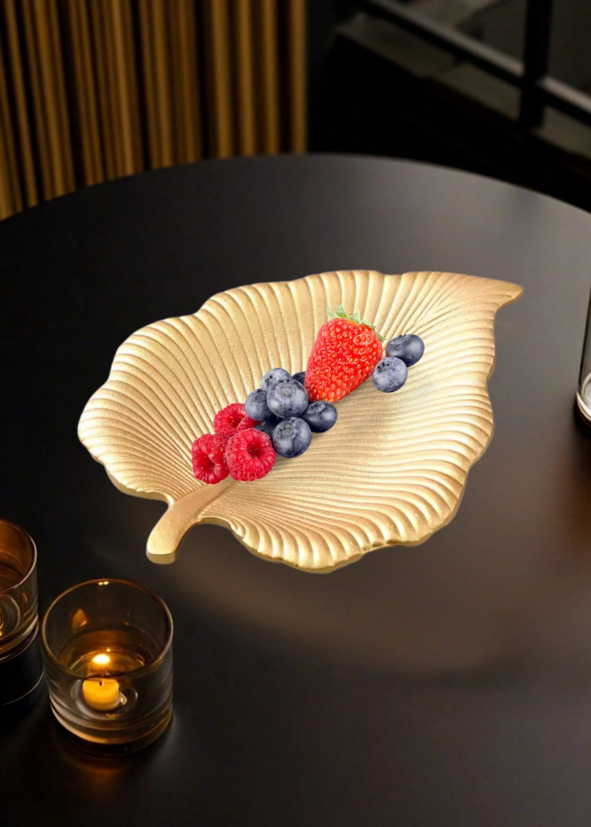 SET 3 PLATO BASE DECORATIVO HOJA TROPICAL MESA FRUTERO JHN - 7