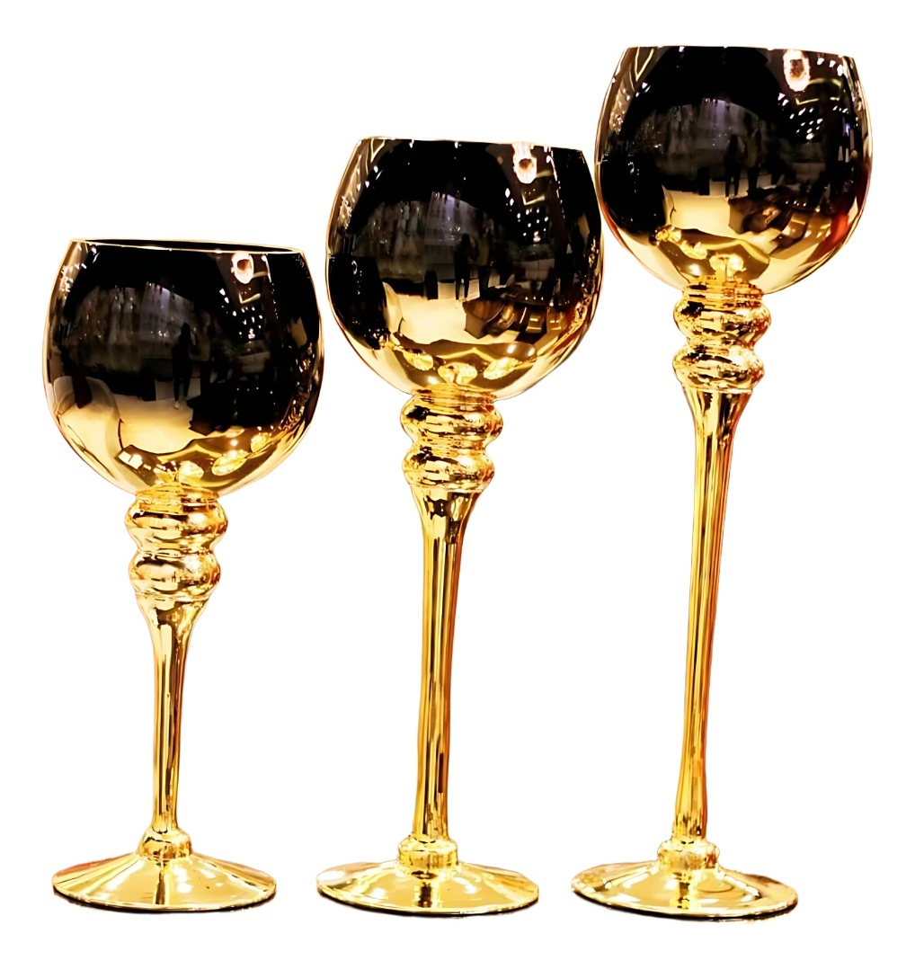 JUEGO 3 PORTAVELAS DECORATIVO CANDELABRO MODERNO COPAS JHN - 1