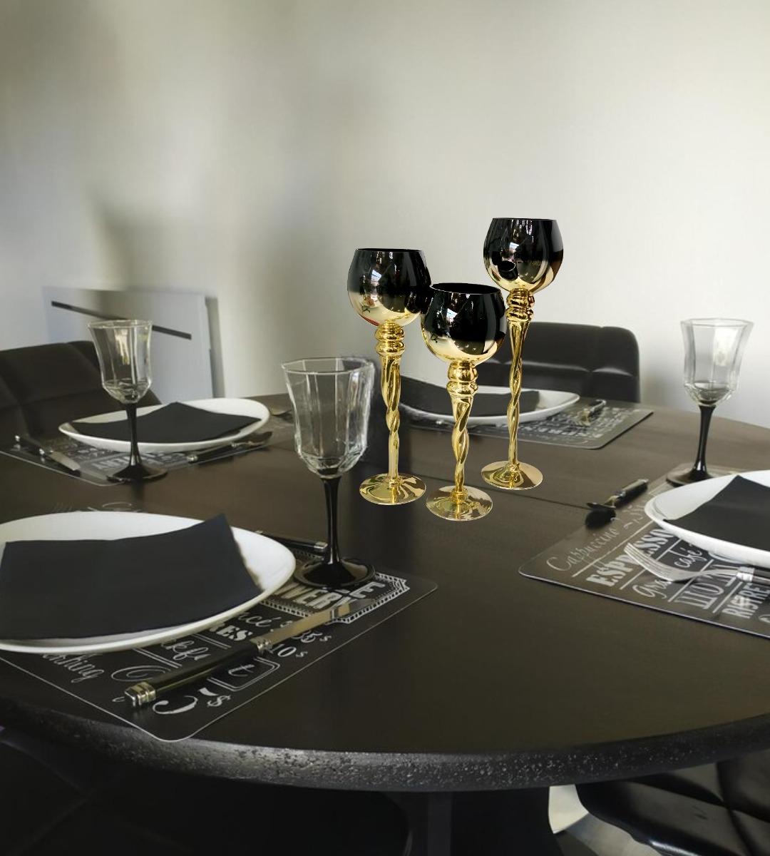 JUEGO 3 PORTAVELAS DECORATIVO CANDELABRO MODERNO COPAS JHN - 2