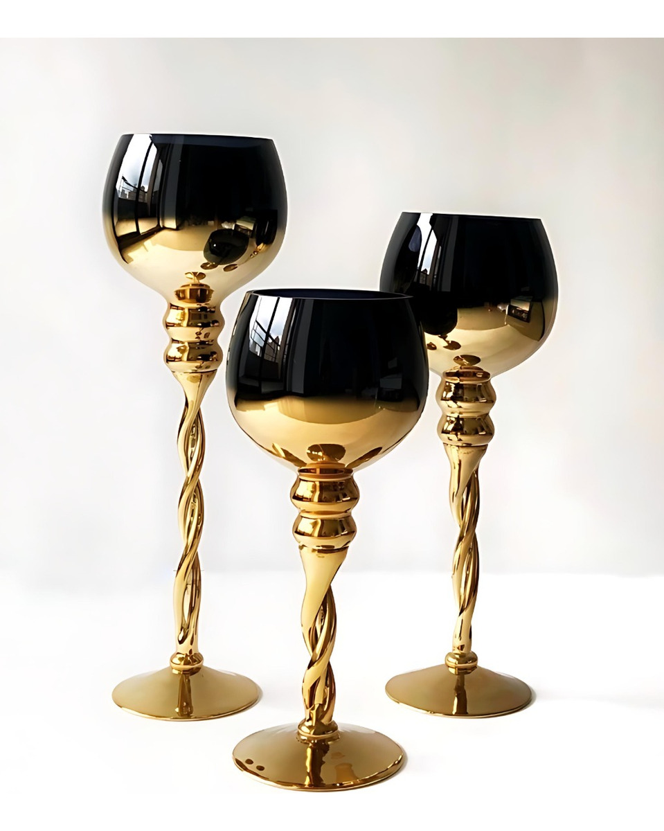 JUEGO 3 PORTAVELAS DECORATIVO CANDELABRO MODERNO COPAS JHN - 3