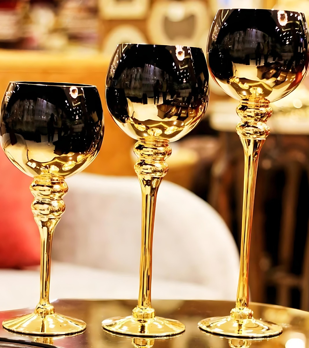 JUEGO 3 PORTAVELAS DECORATIVO CANDELABRO MODERNO COPAS JHN - 9
