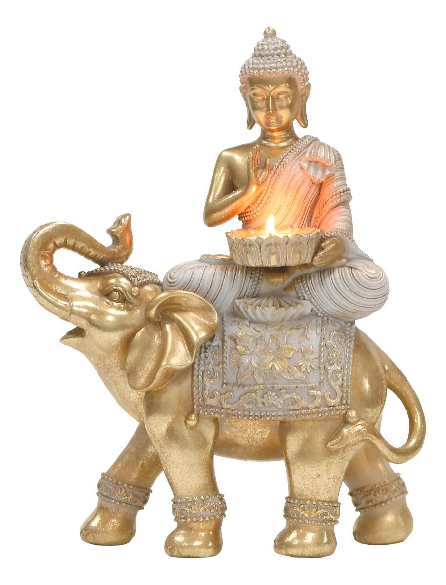 PORTAVELAS DECORATIVO MESA ESTATUA ELEFANTE ZEN HOGAR JHN - 1