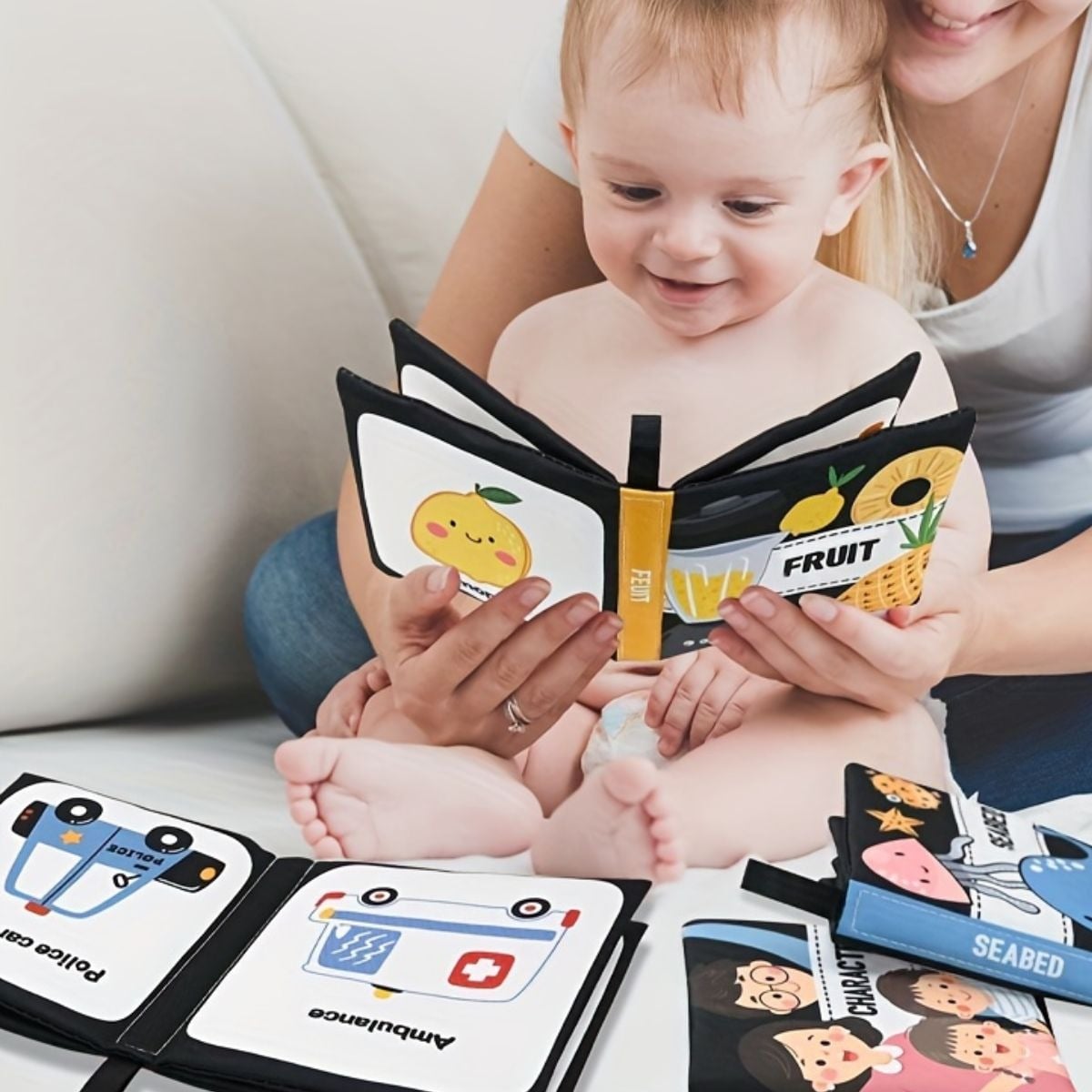 SET 4 JUGUETES LIBRO DE TELA SENSORIAL BILINGÜE NIÑOS LAU - 3