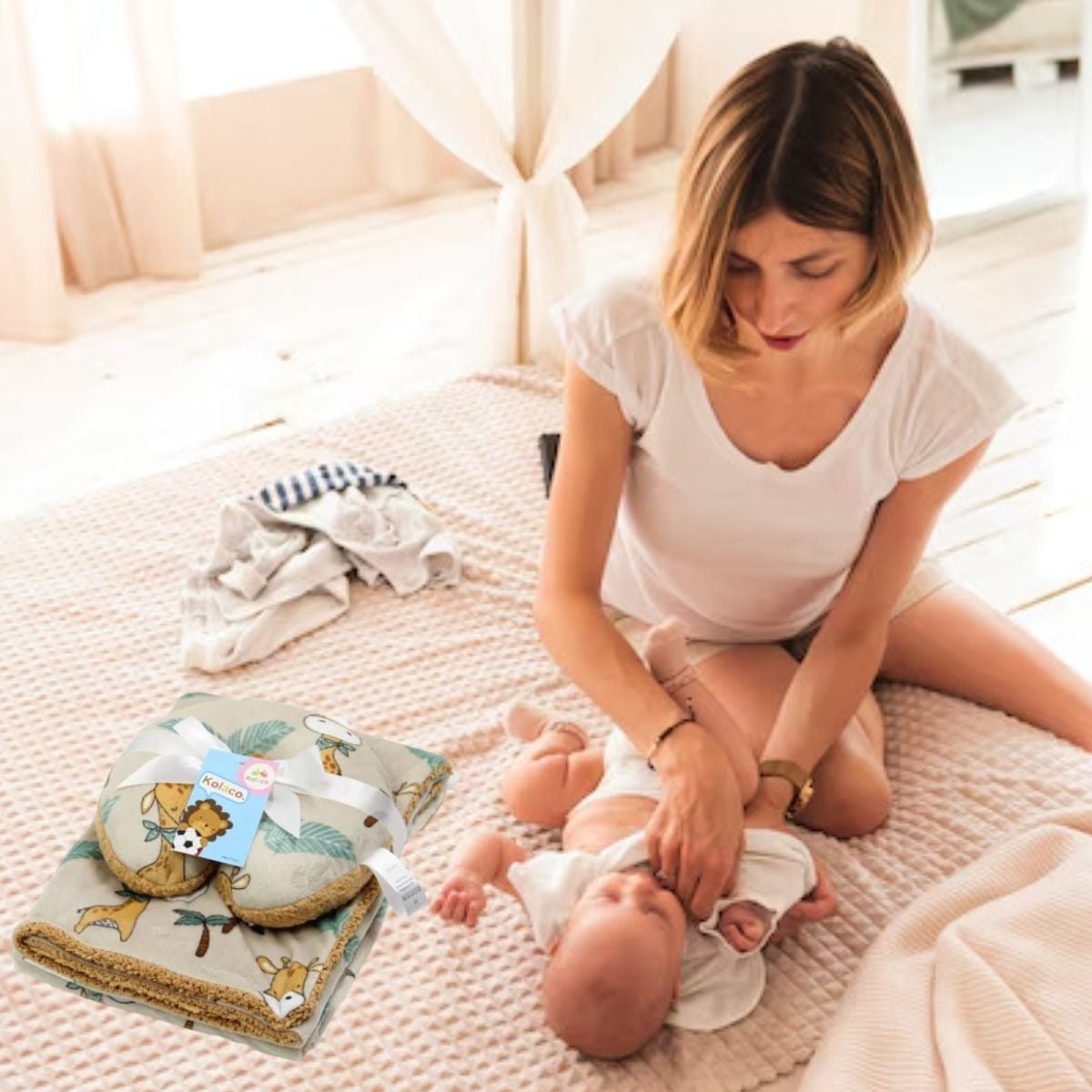 SET MANTA POLAR PARA BEBE+ COJIN PARA CUELLO BEBE LAU - 2