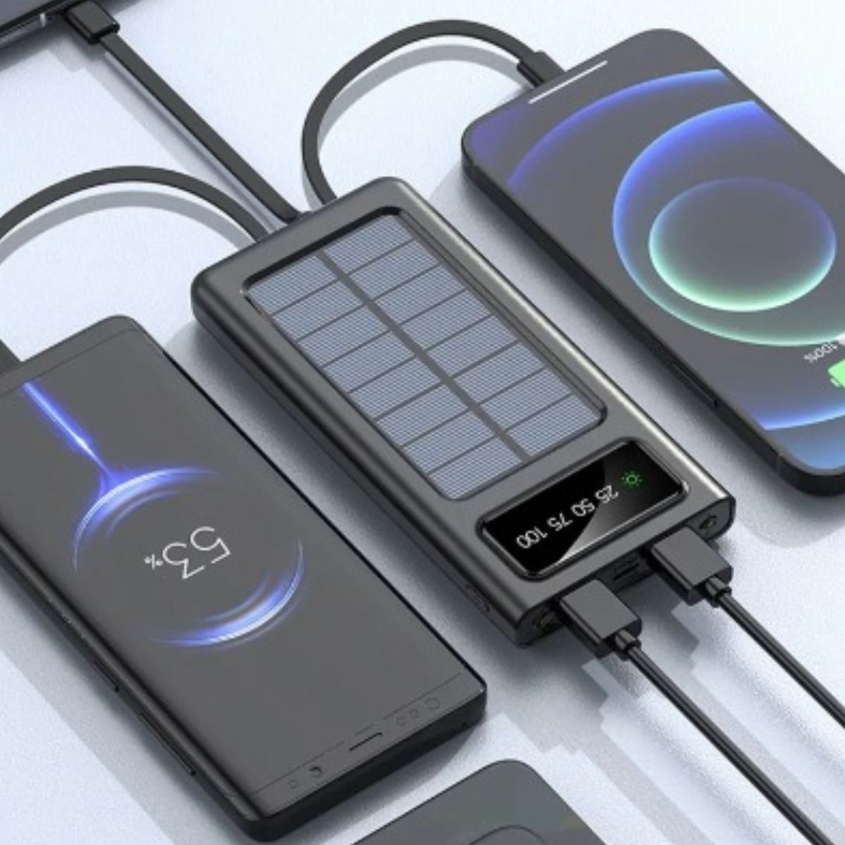 CARGADOR PORTATIL SOLAR DOBLE PUERTO USB PANTALLA LED JHN - 5