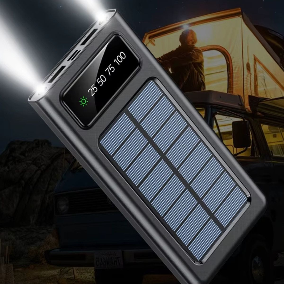 CARGADOR PORTATIL SOLAR LINTERNA LED PANTALLA DIGITAL JHN - 4