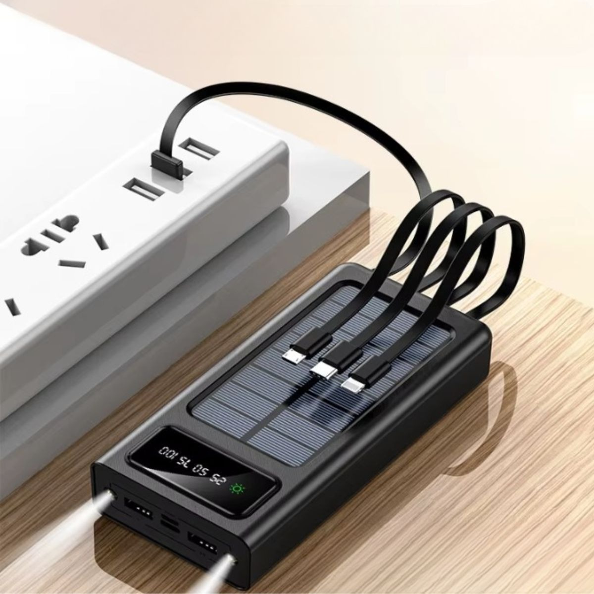 CARGADOR PORTATIL SOLAR LINTERNA LED PANTALLA DIGITAL JHN - 7