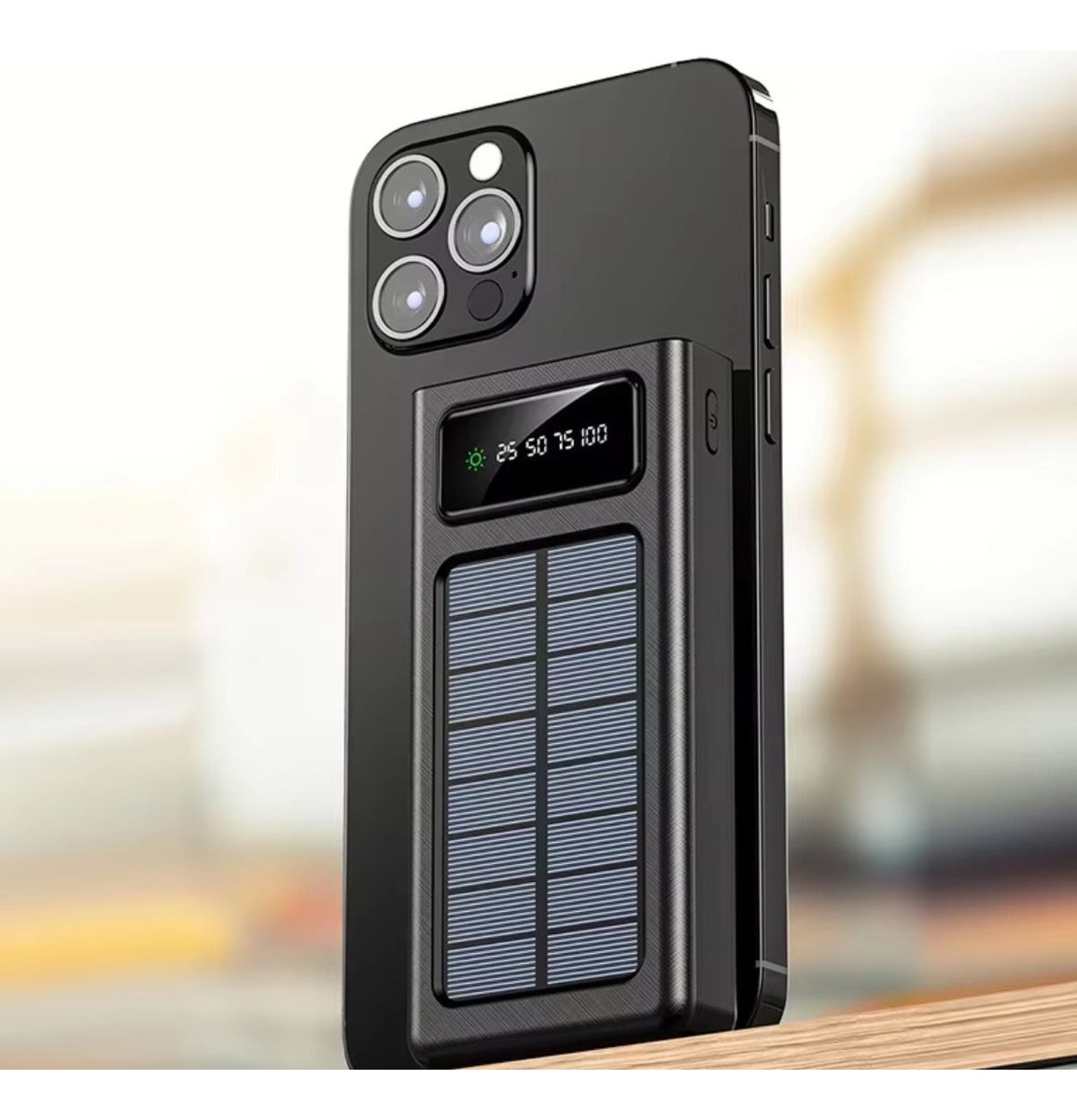 CARGADOR PORTATIL SOLAR LINTERNA LED PANTALLA DIGITAL JHN - 9