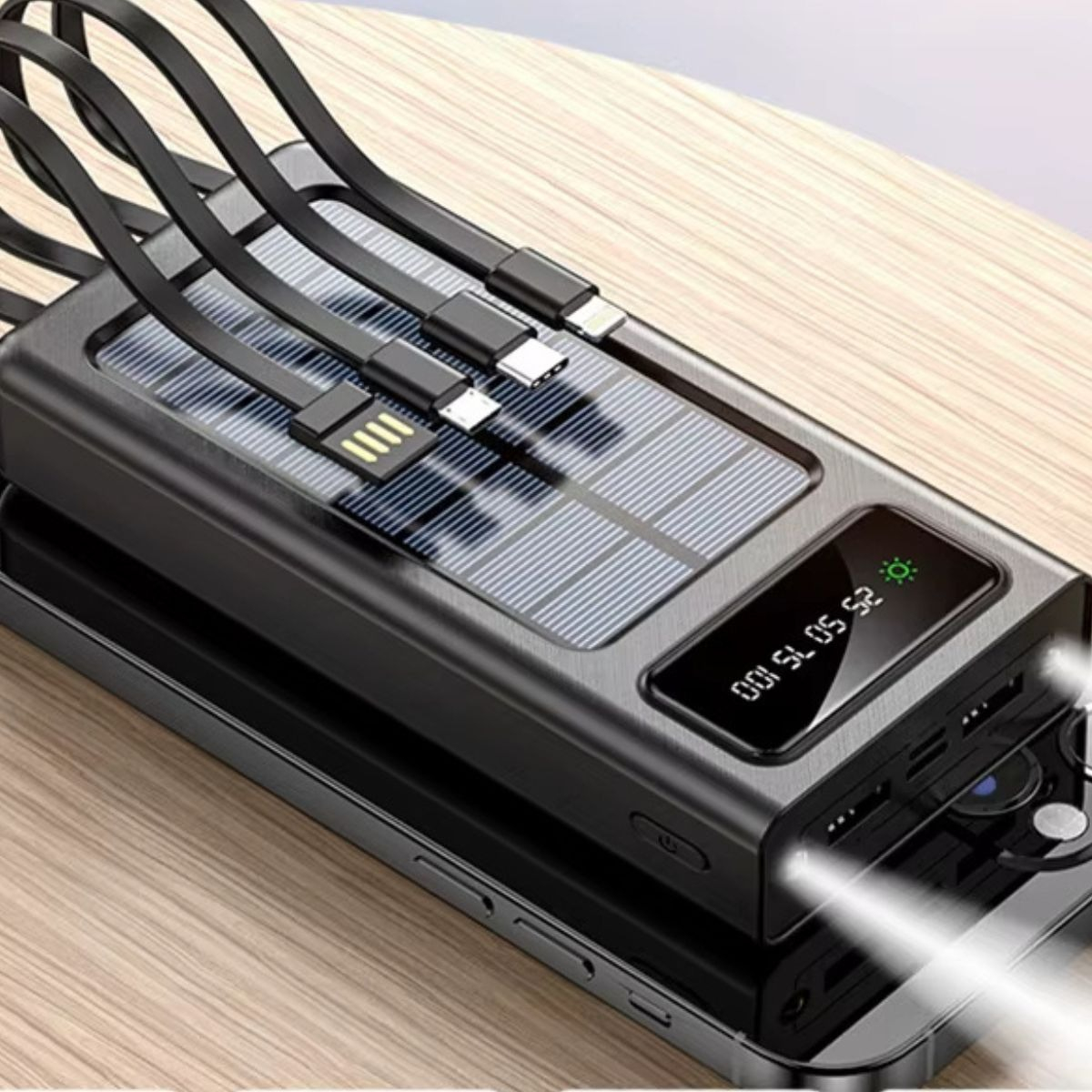 CARGADOR PORTATIL SOLAR LINTERNA LED PANTALLA DIGITAL JHN - 10