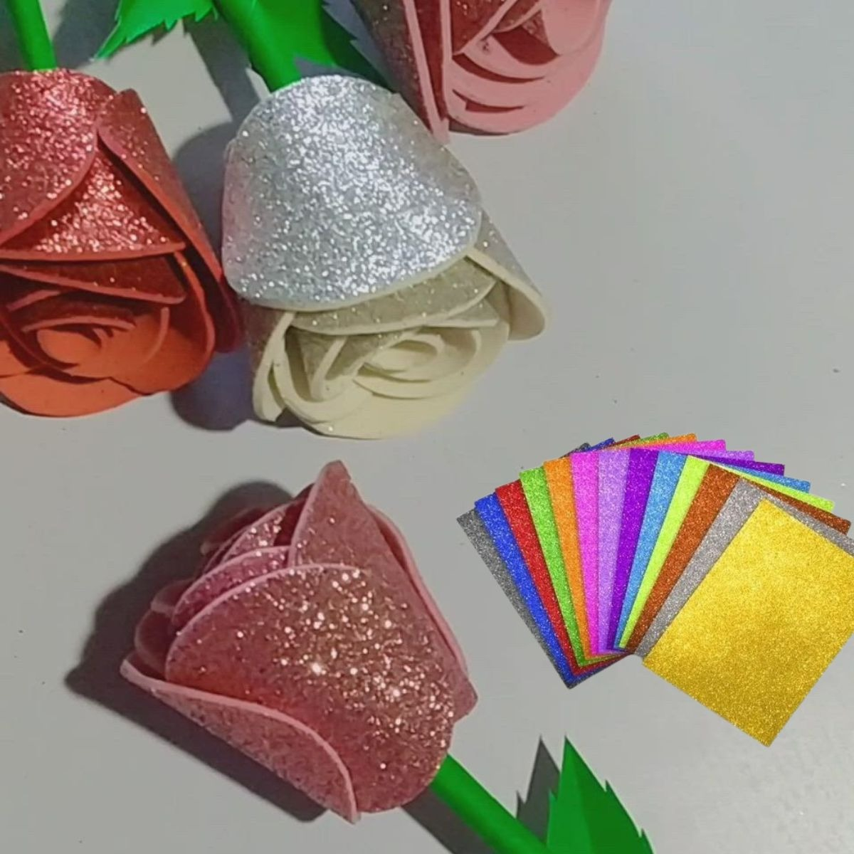 GOMA EVA GLITTER ESPUMA COLORES SURTIDOS MANUALIDADES JHN - 10