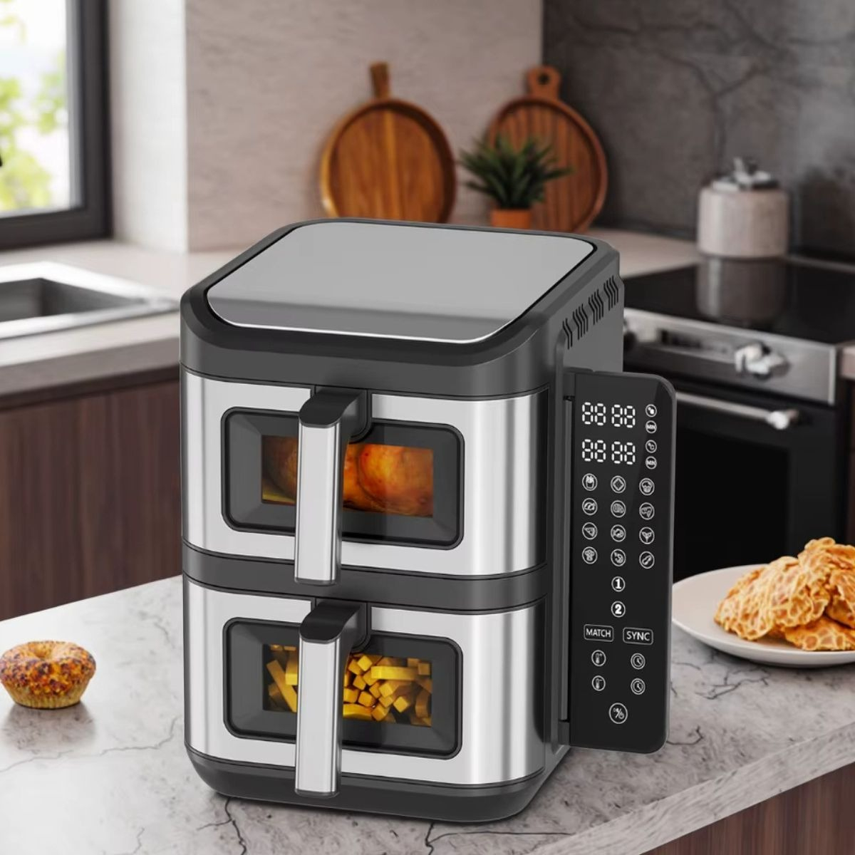 FREIDORA DE AIRE DUAL 12L DOBLE PANTALLA DIGITAL COCINA LAU - 2